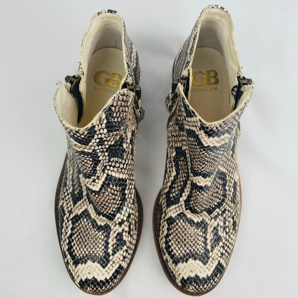 Gianni Bini Women Cream Black Snakeskin Leather Ankle Boots Heel Zip Size 7.5M - Picture 6 of 11